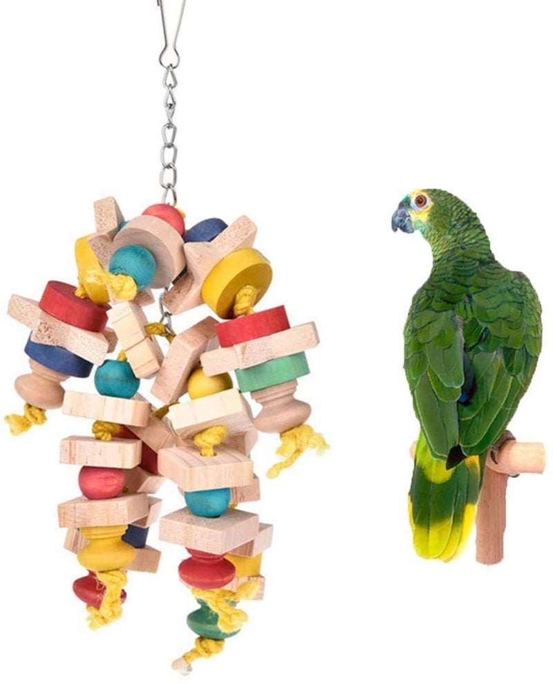 Litewoo Bird Chew Toy Natural Wood Blocks Hanging Swing Cage Accessories for Small Medium Parrot African Grey Cockatoo Parakeet Cockatiel Conure Finch Budgie - Image 1